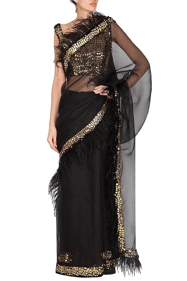 Black Embellished Wedding Saree Set by Mani Bhatia at Pernia's Pop Up Shop