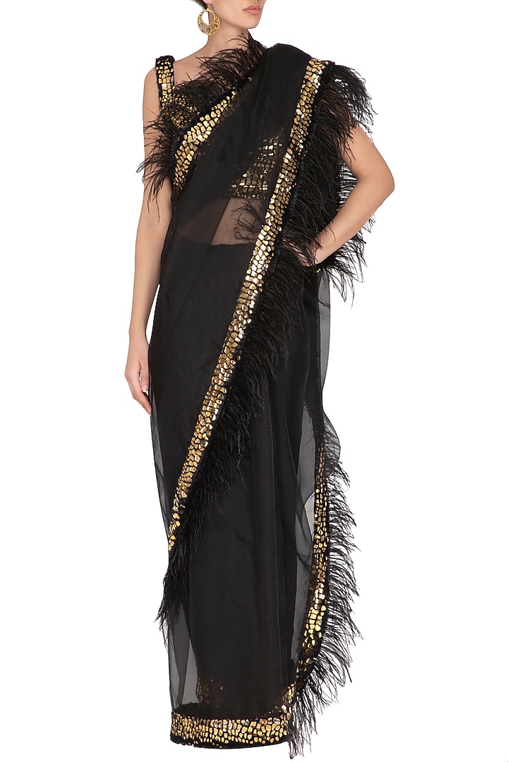Black Embellished Wedding Saree Set by Mani Bhatia at Pernia's Pop Up Shop