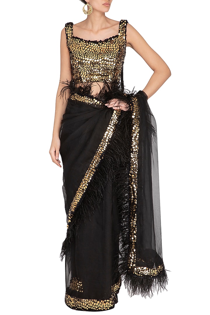 Black Embellished Wedding Saree Set by Mani Bhatia at Pernia's Pop Up Shop