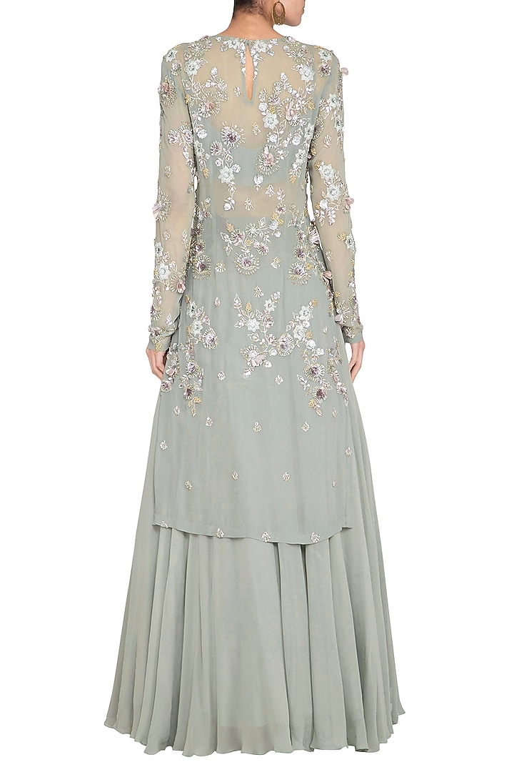 Smoke Grey Embellished Wedding Lehenga Set by Mani Bhatia at Pernia's Pop Up Shop