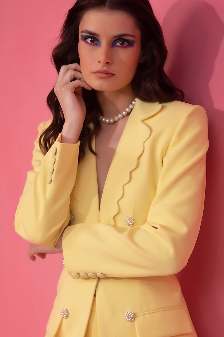 Light Yellow Banana Crepe Co-Ord Set by Mani Bhatia at Pernia's Pop Up Shop