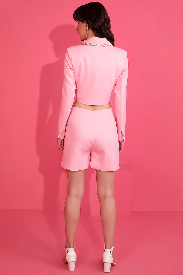 Baby Pink Moss Crepe Blazer Set by Mani Bhatia at Pernia's Pop Up Shop