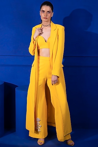 Mango Yellow Banana Crepe Co-Ord Set by Mani Bhatia