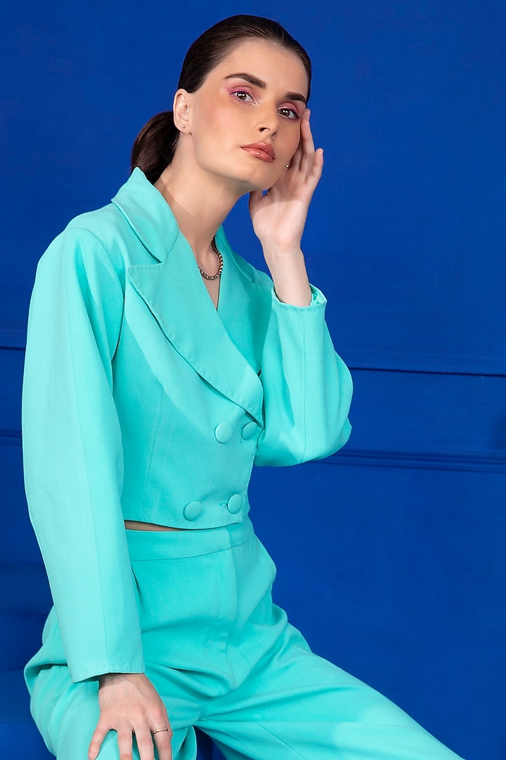 Turquoise Moss Crepe Co-Ord Set by Mani Bhatia at Pernia's Pop Up Shop