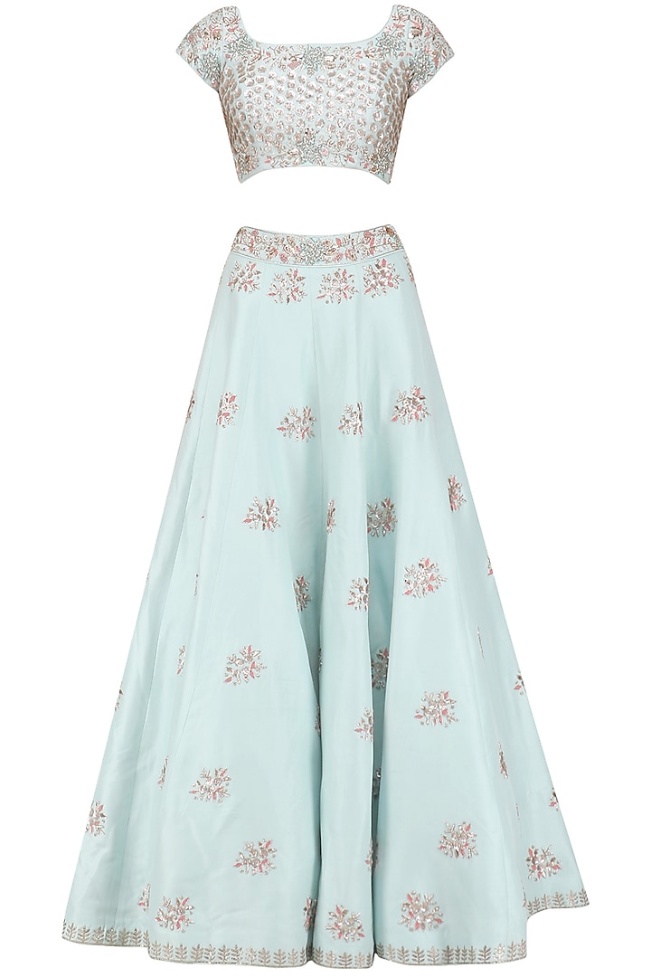 Sky blue cutdana embroidered lehenga set available only at Pernia's Pop Up Shop.