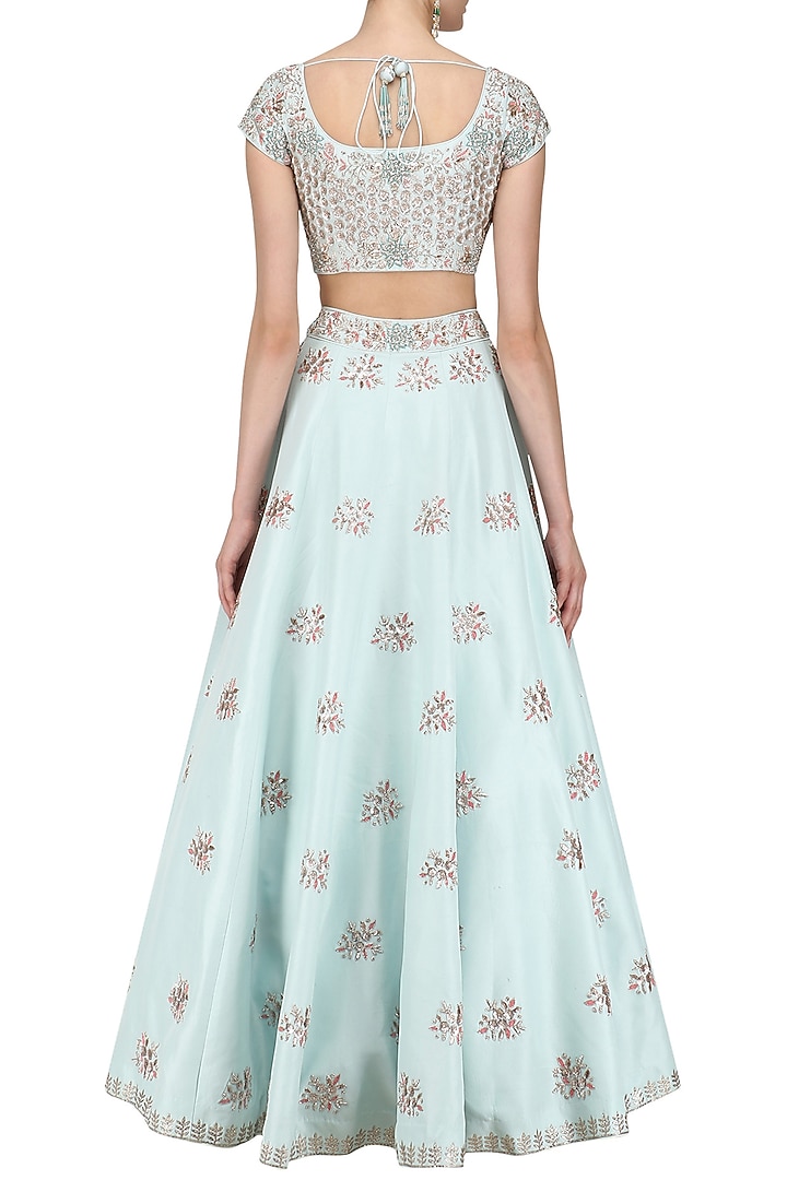 Sky blue cutdana embroidered lehenga set available only at Pernia's Pop Up Shop.