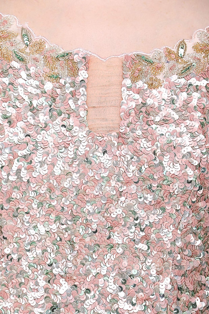 Powder pink embroidered kurta with lehenga skirt set available only at Pernia's Pop Up Shop.