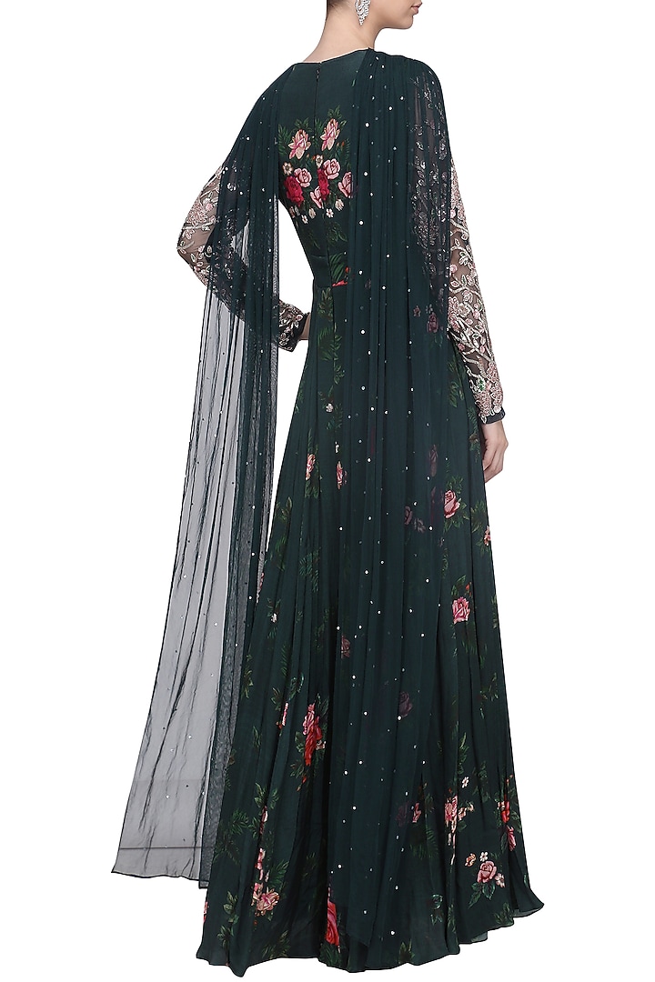 Dark green embellished jumpsuit available only at Pernia's Pop Up Shop.
