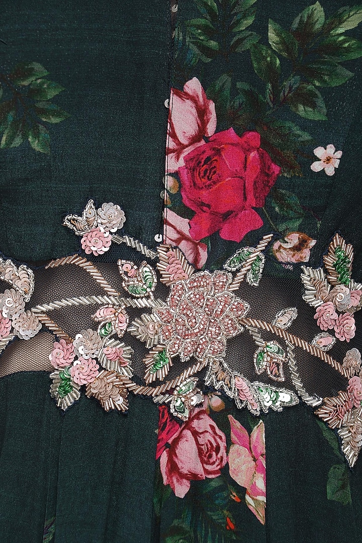 Dark green embellished jumpsuit available only at Pernia's Pop Up Shop.