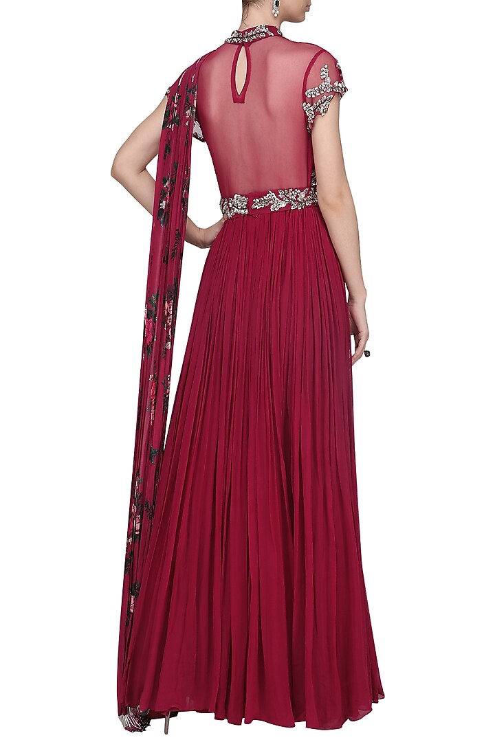 Sangria pink draped anarkali with belt available only at Pernia's Pop Up Shop.