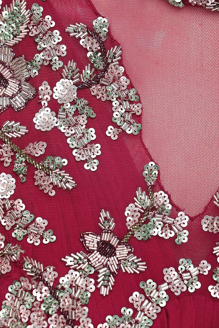 Sangria pink draped anarkali with belt available only at Pernia's Pop Up Shop.