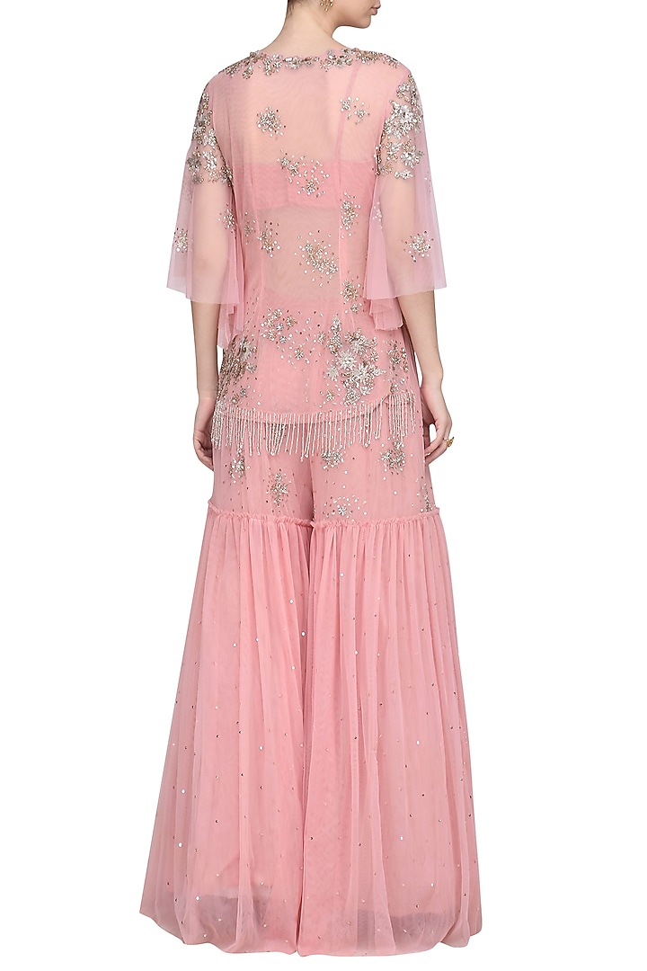 Pink embellished kurta with sharara pants set available only at Pernia's Pop Up Shop.