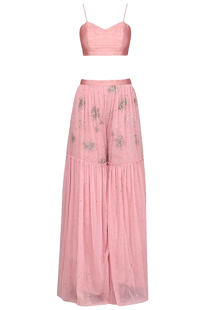 Pink embellished kurta with sharara pants set available only at Pernia's Pop Up Shop.