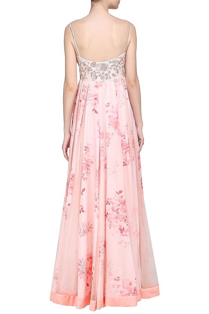 Rose pink printed anarkali with embroidered dupatta available only at Pernia's Pop Up Shop.