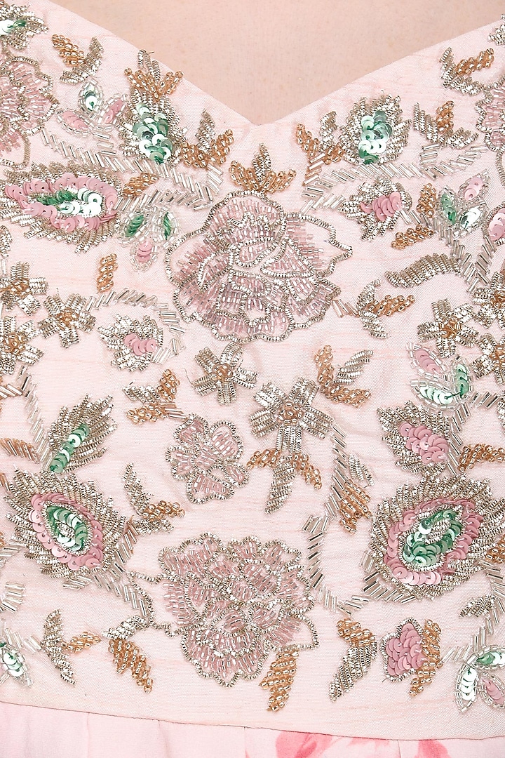 Rose pink printed anarkali with embroidered dupatta available only at Pernia's Pop Up Shop.