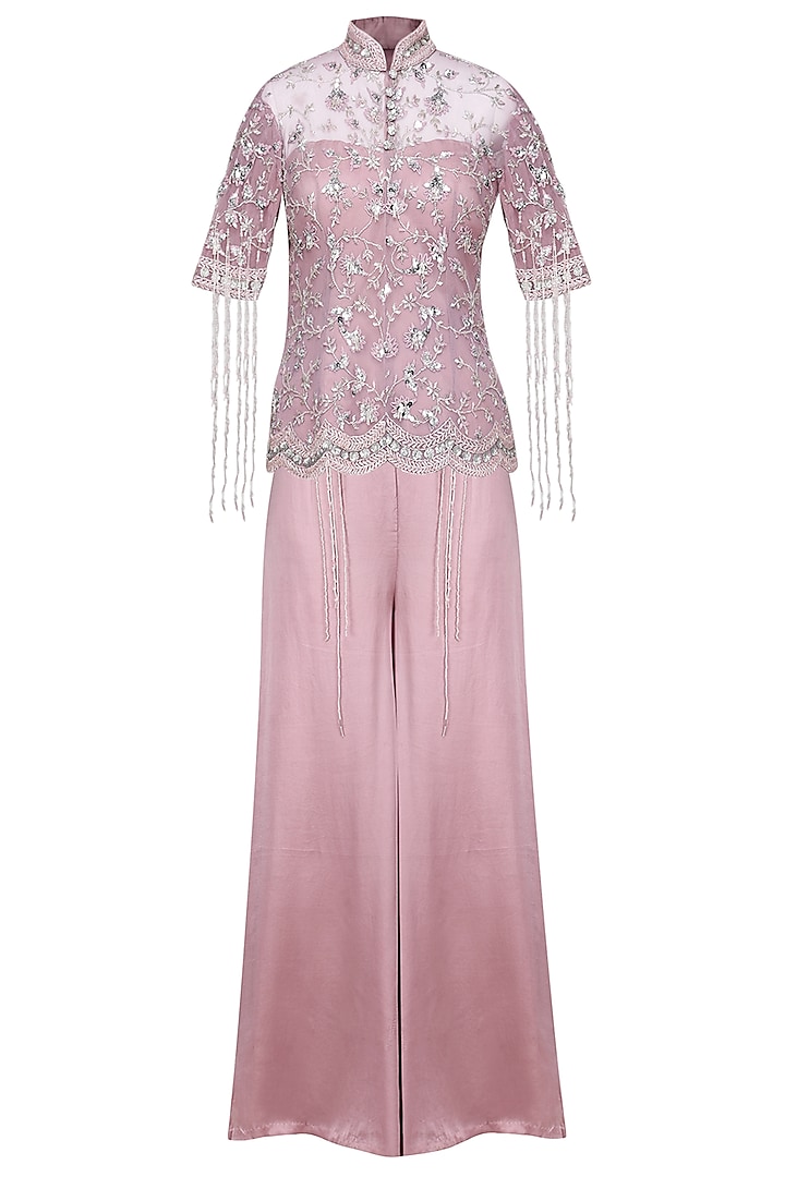 Lilac Embellished Jacket with Palazzo Pants by Mani Bhatia