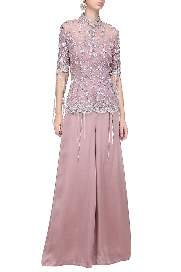 Lilac embellished jacket with palazzo pants available only at Pernia's Pop Up Shop.