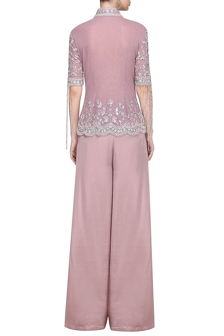Lilac embellished jacket with palazzo pants available only at Pernia's Pop Up Shop.