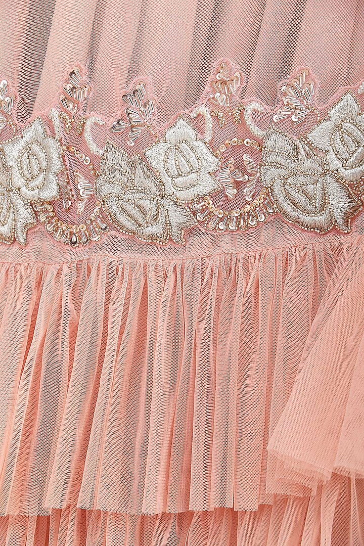 Tea pink jumpsuit with ruffle embroidered cape available only at Pernia's Pop Up Shop.