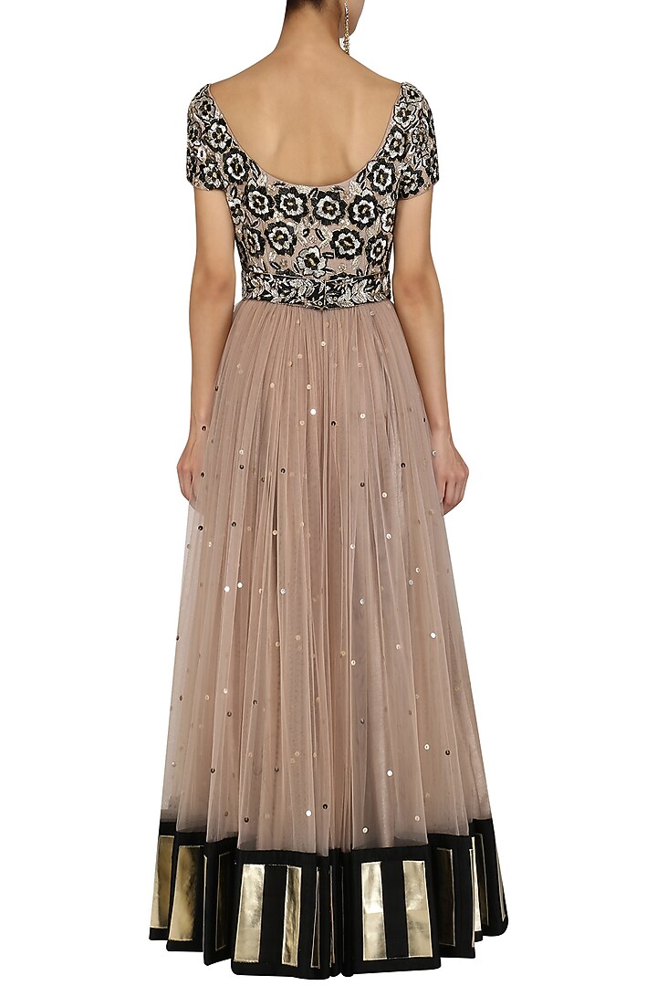 Rose gold sequins embroidered anarkali set available only at Pernia's Pop Up Shop.