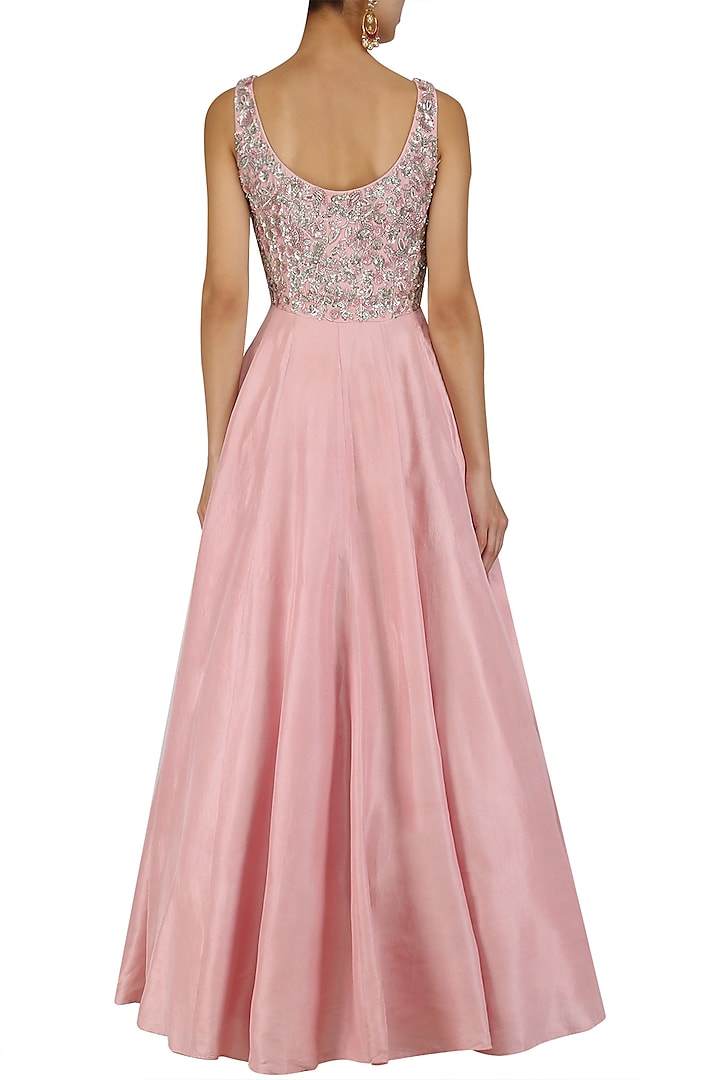 Pink tassels and embroidered cutout anarkali set available only at Pernia's Pop Up Shop.