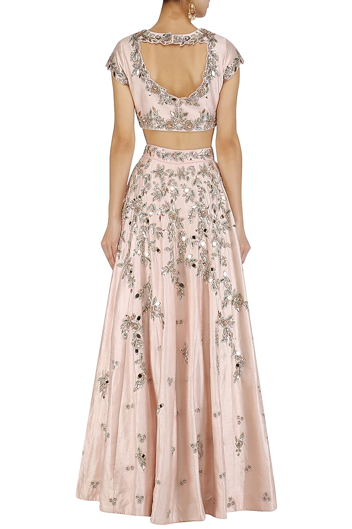 Baby pink mirror and mukaish work lehenga set available only at Pernia's Pop Up Shop.