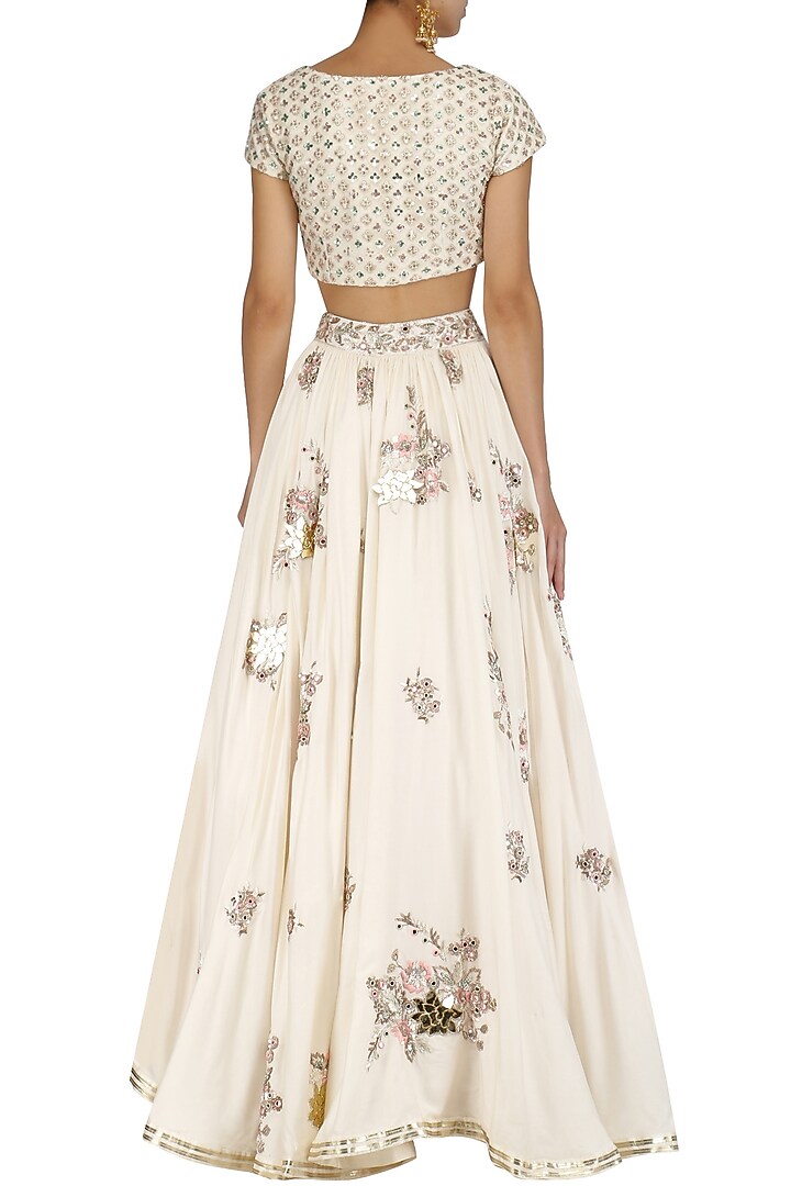 Ivory mirror embroidered lehenga set available only at Pernia's Pop Up Shop.