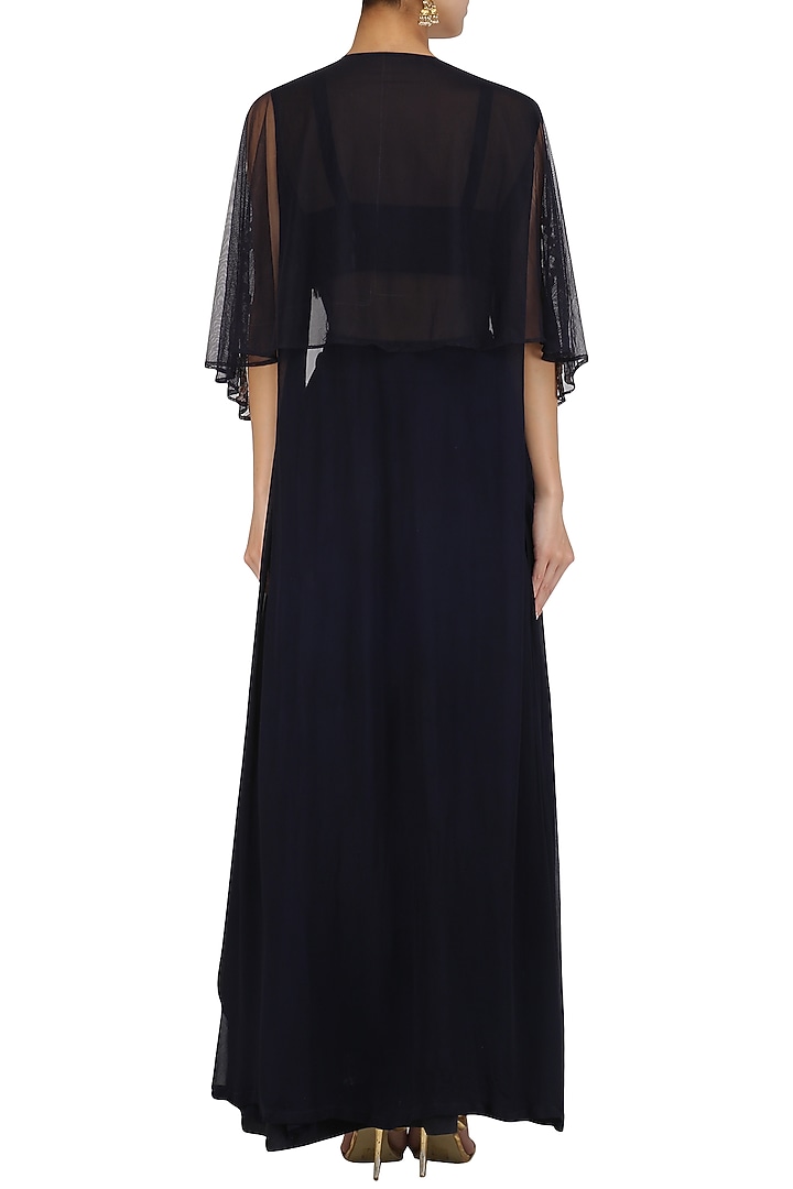 Midnight blue cutdana work blouse, skirt and cape set available only at Pernia's Pop Up Shop.