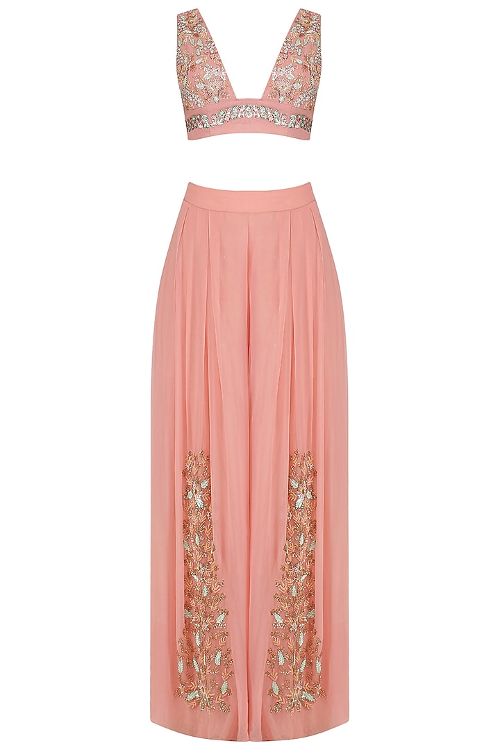 Blush pink embroidered blouse, palazzo pants and cape set available only at Pernia's Pop Up Shop.