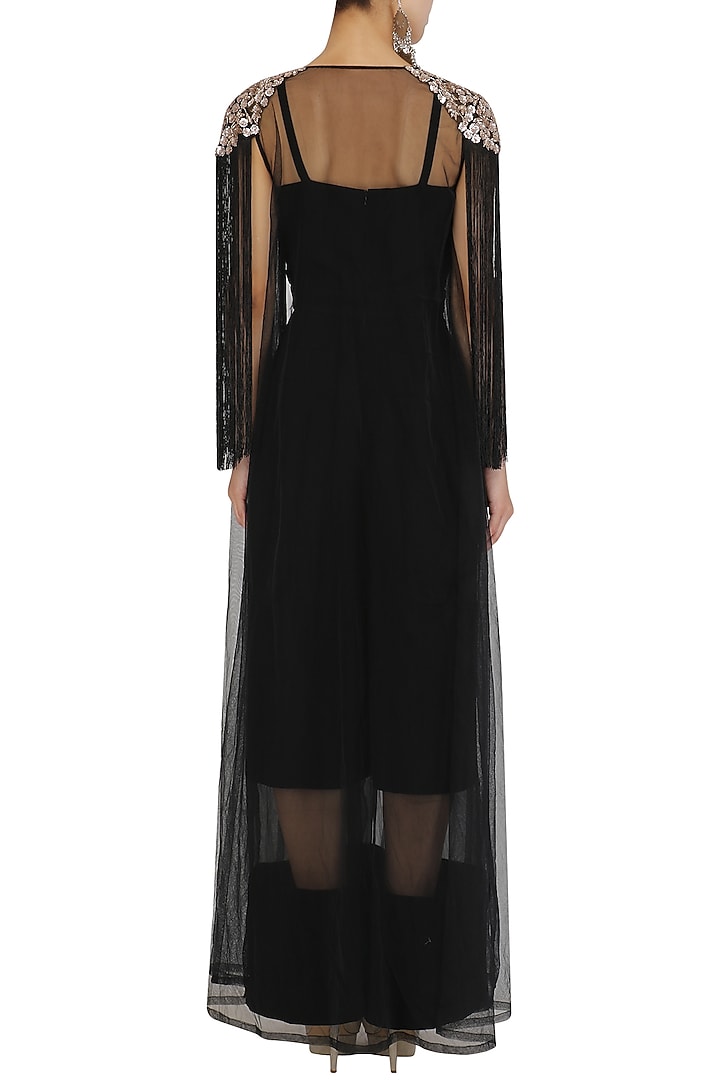 Black jumpsuit and embroidered cape set available only at Pernia's Pop Up Shop.