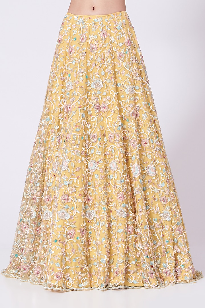 Sunshine Yellow Zardosi Embroidered Bridal Lehenga Set by Mani Bhatia at Pernia's Pop Up Shop