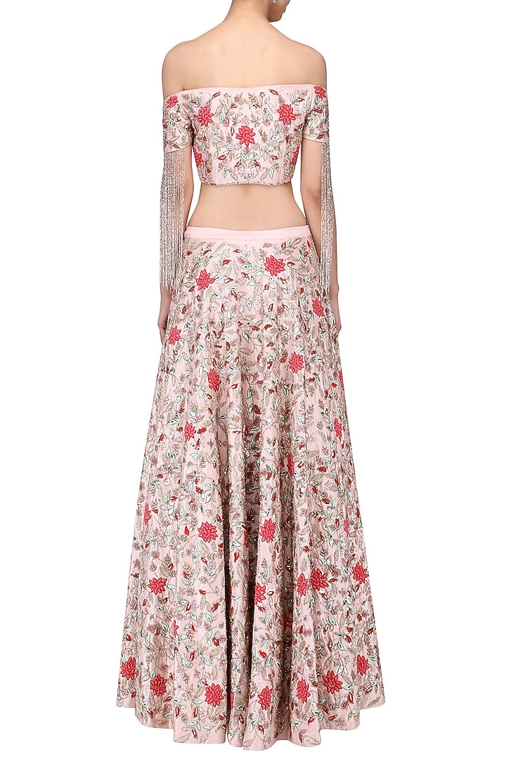 Pink floral embroidered lehenga set available only at Pernia's Pop Up Shop.