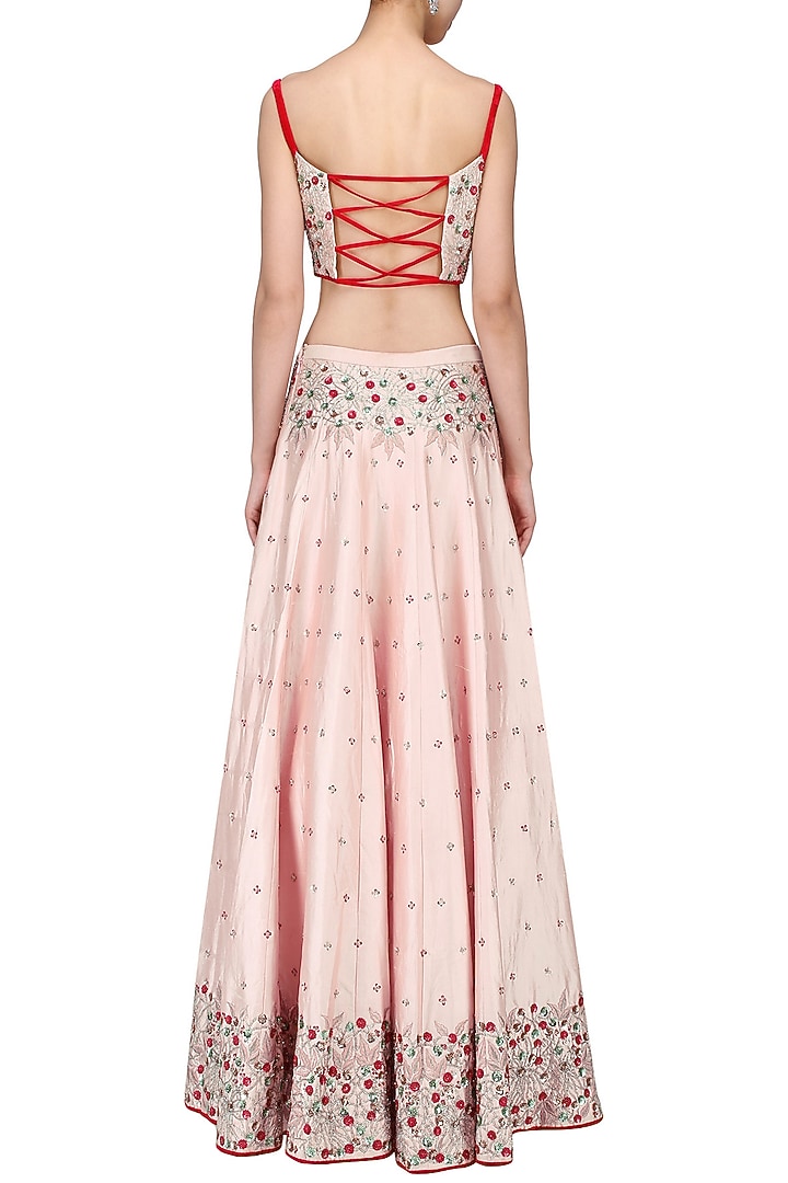 Powder pink embroidered lehenga set available only at Pernia's Pop Up Shop.