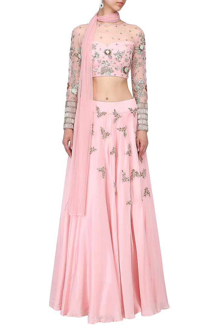 Jasmine pink embroidered lehenga set available only at Pernia's Pop Up Shop.
