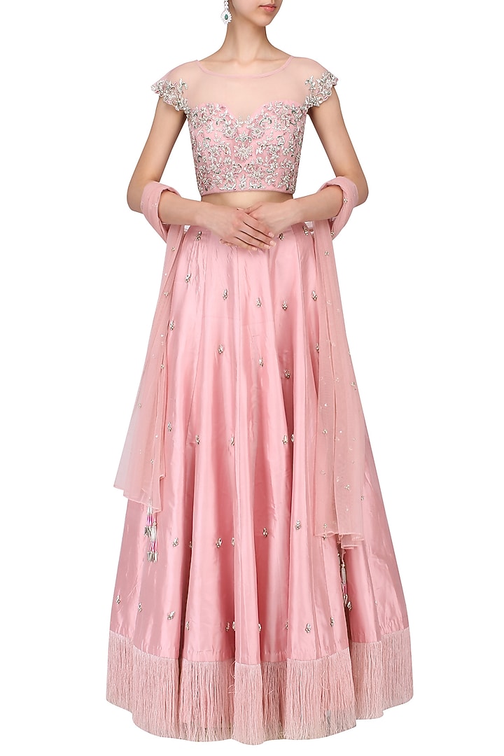 Pink embroidered lehenga set available only at Pernia's Pop Up Shop.