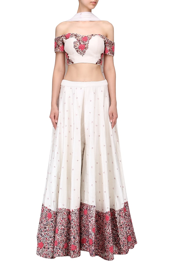 Ivory off shoulder embrroidered blouse with sharara set available only at Pernia's Pop Up Shop.