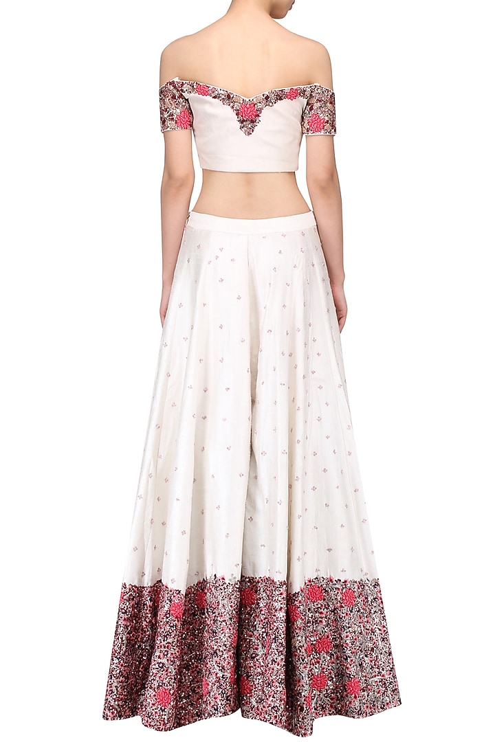 Ivory off shoulder embrroidered blouse with sharara set available only at Pernia's Pop Up Shop.