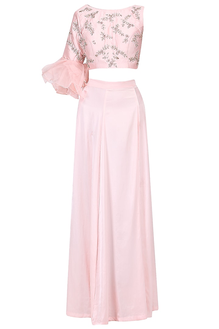 Ivory embroidered saree with pink blouse set available only at Pernia's Pop Up Shop.