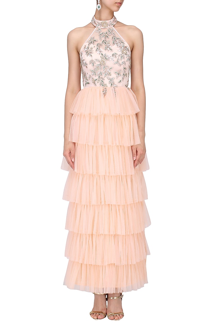 Peach ruffle layered dress available only at Pernia's Pop Up Shop.