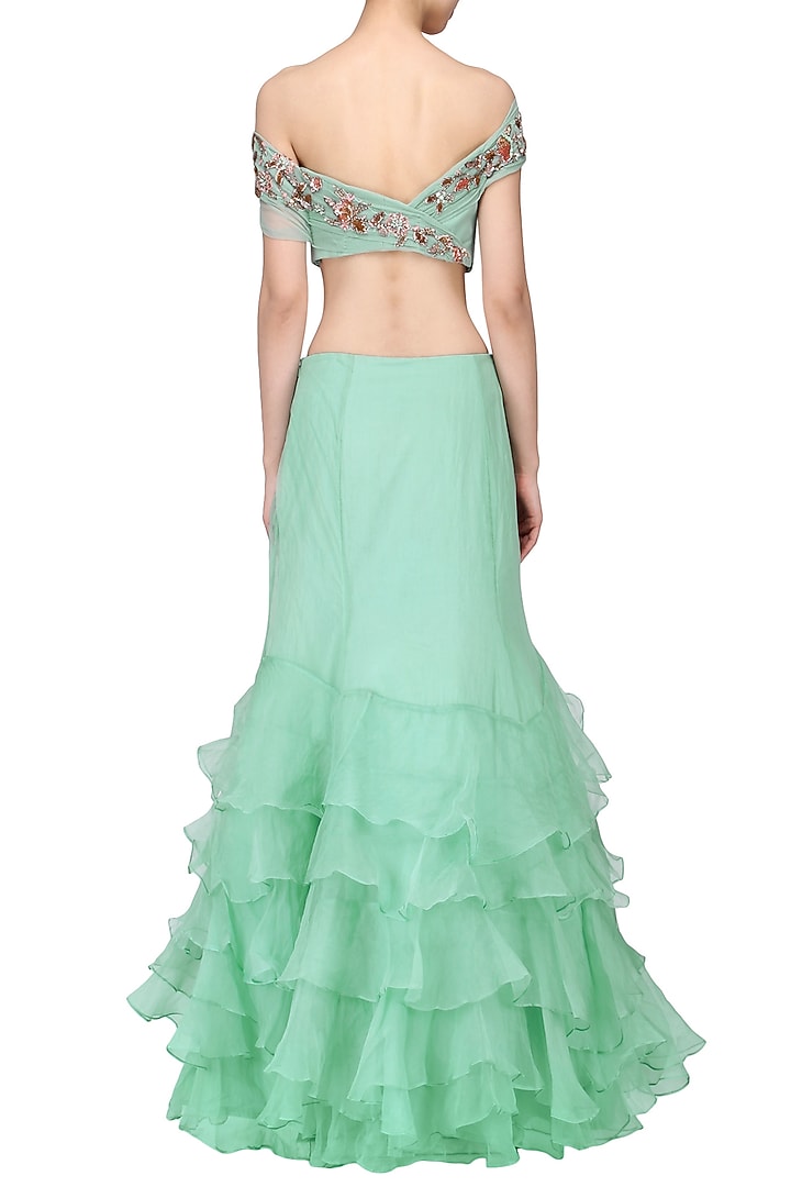 Mint green embroidered lehenga set available only at Pernia's Pop Up Shop.