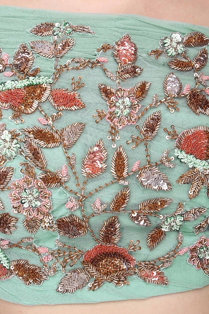 Mint green embroidered lehenga set available only at Pernia's Pop Up Shop.