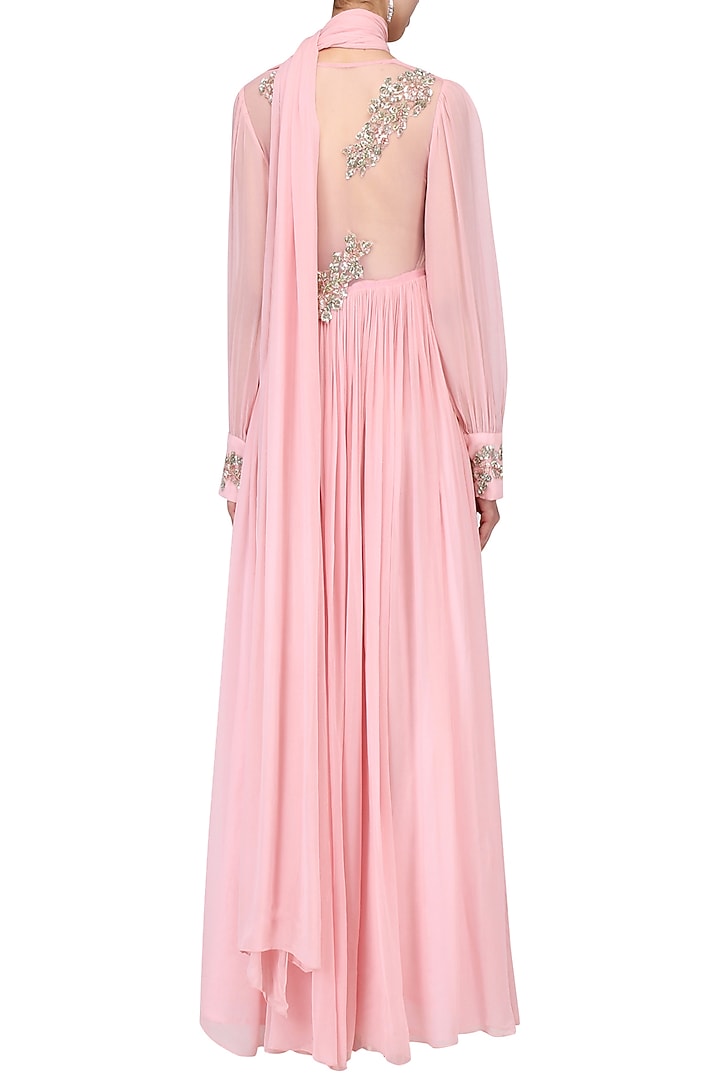 Pink rouched drape anarkali available only at Pernia's Pop Up Shop.