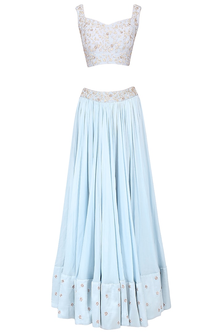 Ice blue embroidered lehenga set available only at Pernia's Pop Up Shop.