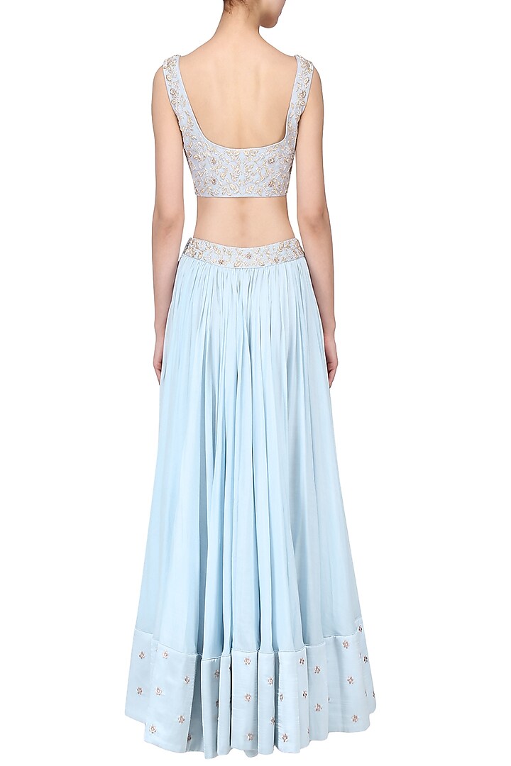 Ice blue embroidered lehenga set available only at Pernia's Pop Up Shop.