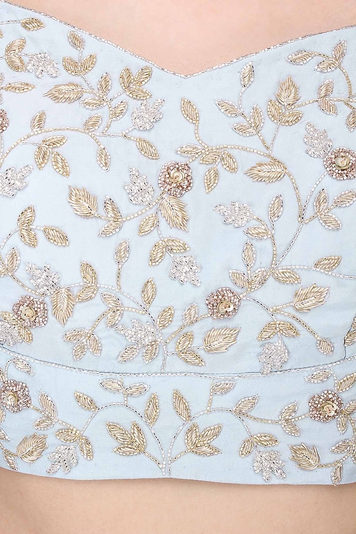 Ice blue embroidered lehenga set available only at Pernia's Pop Up Shop.