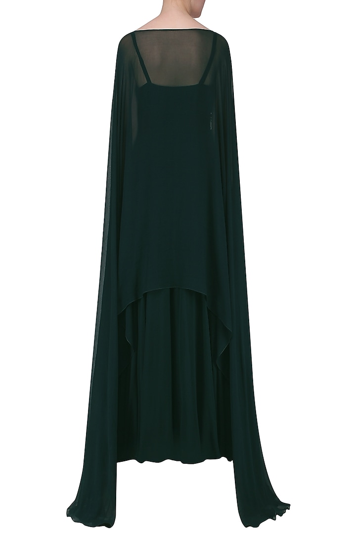 Dark green embroidered cape anarkali available only at Pernia's Pop Up Shop.