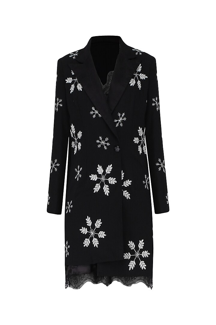 Black embroidered blazer and slip dress available only at Pernia's Pop Up Shop.