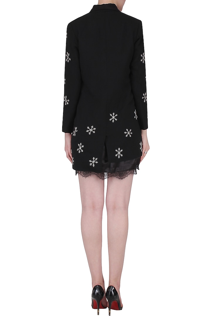 Black embroidered blazer and slip dress available only at Pernia's Pop Up Shop.