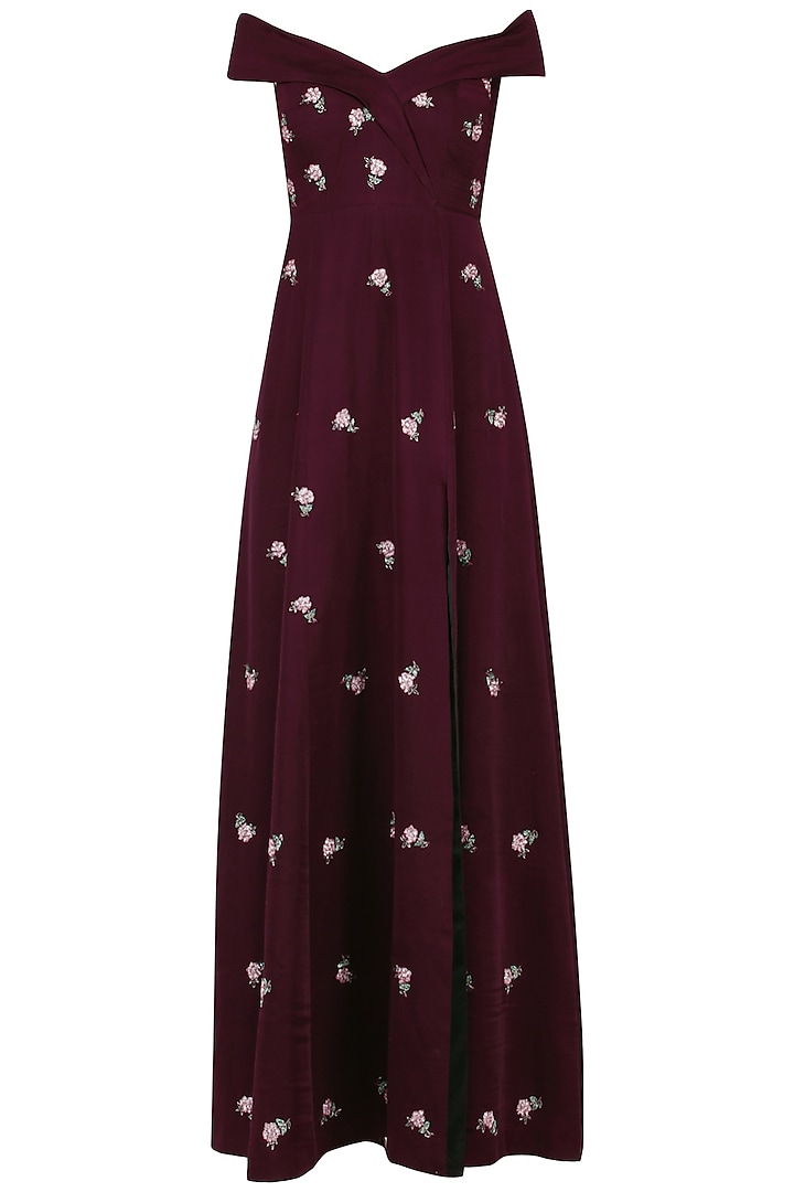 Maroon Embroidered Gown by Mani Bhatia