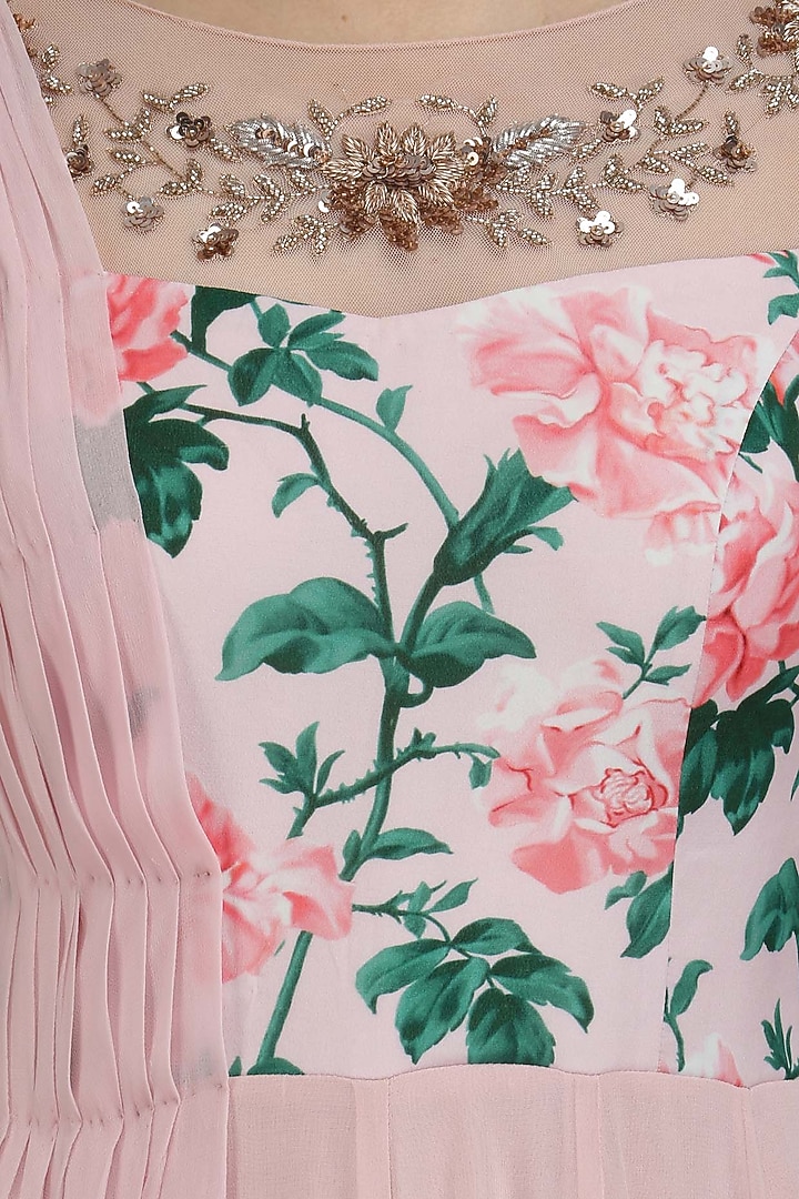 Pink floral embroidered anarkali with attached drape available only at Pernia's Pop Up Shop.